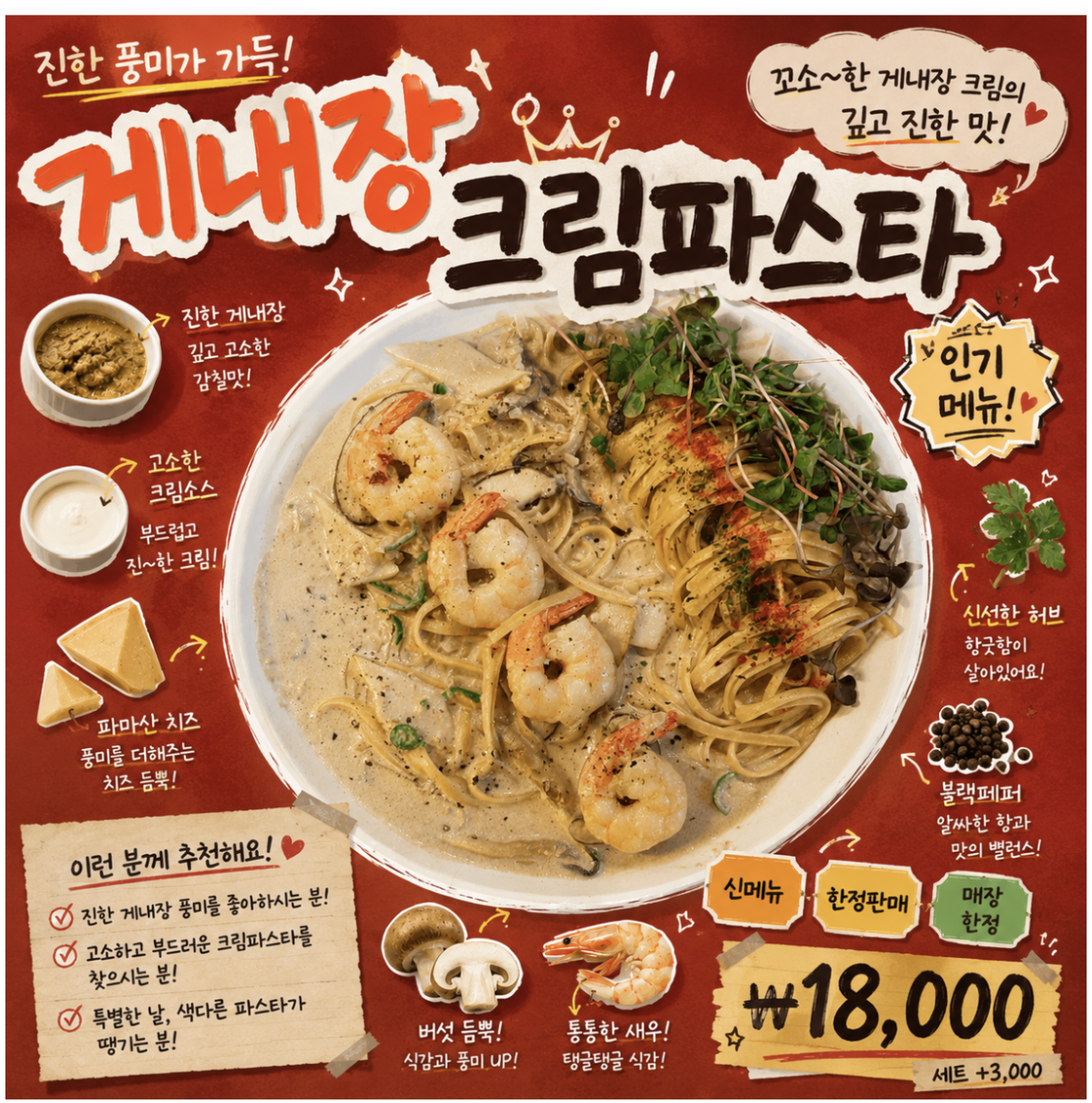 지난 수강생의 게내장 크림파스타 홍보 포스터